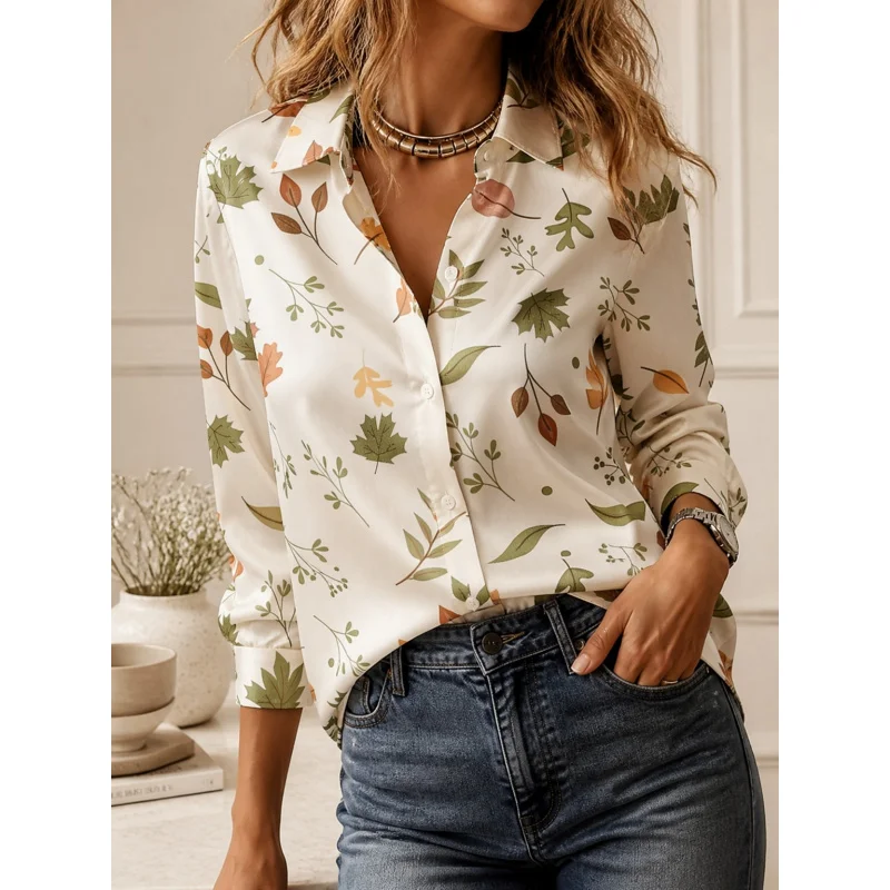 2026Fashion lapel collar long sleeve shirt all-match elegant ladies going out tops
