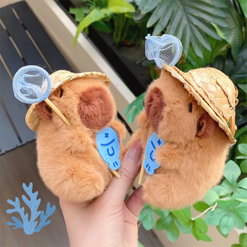 Porte-clés de pêche Capybara en peluche Unique, porte-clés de dessin animé, sac à dos mignon et décor de sac, cadeau de nouveauté