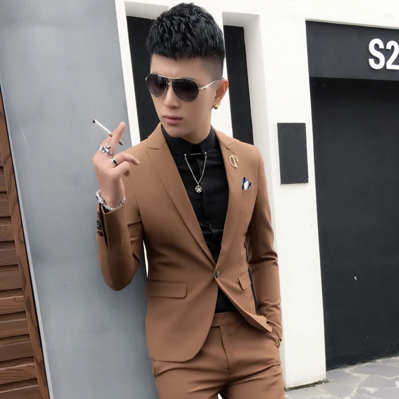 

Slim Fit Casual Men's Single-breasted Jaet Faionable Nightclub Outerwear Spring Autumn Sli Coat Young Korean Version