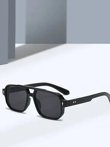 Vintage Double Bridges Men Square Sunglasses Fashion Clear Ocean Lens Eyewear Women Trending Rivets Sun Glasses UV400