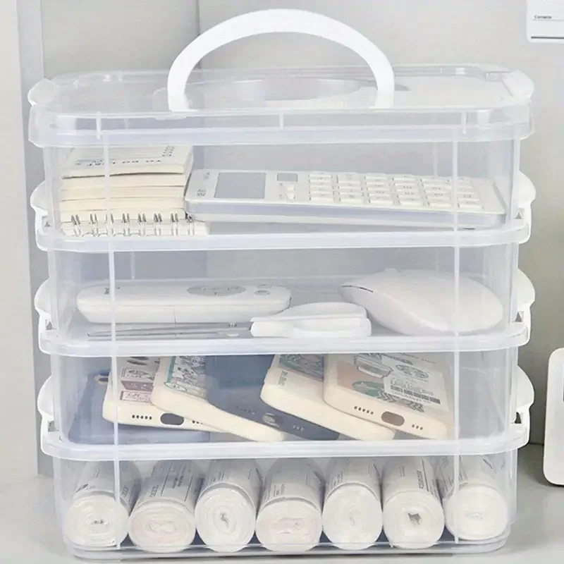 1PC Transparent Box 4-Tiers Table Makeup Storage Box Plastic School Office Container Drawer Organizer Home Desktop Storage Case