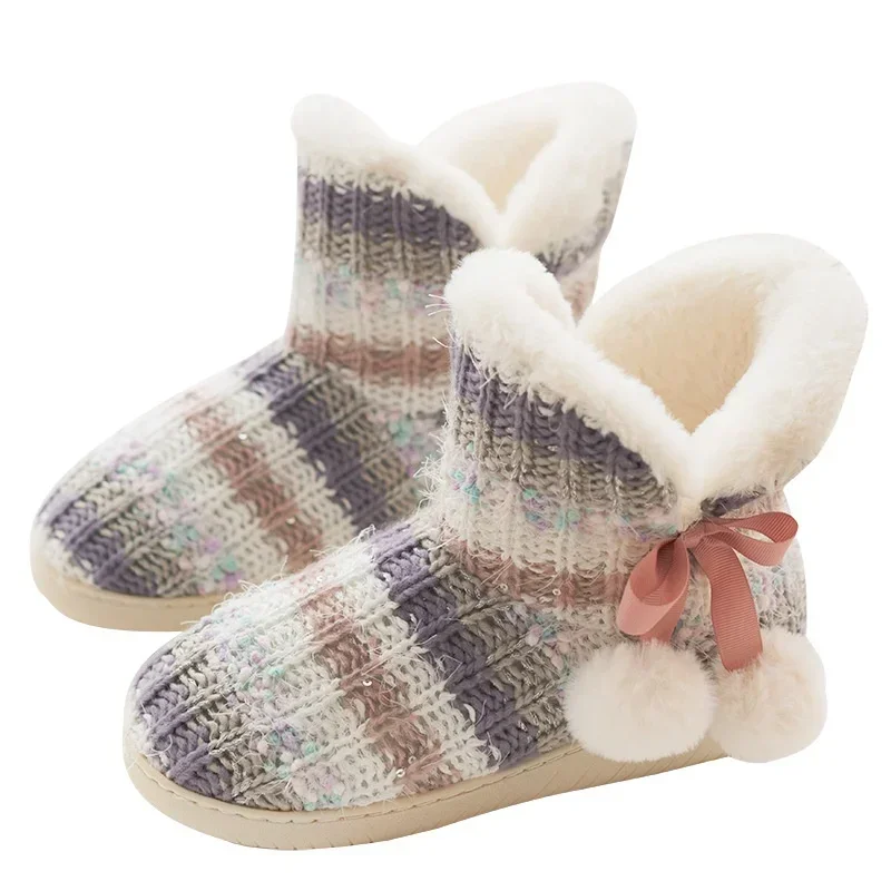 Slippers Booties for Women Plush Knitted House Shoes Slippers Boots Ladies Indoor Outdoor