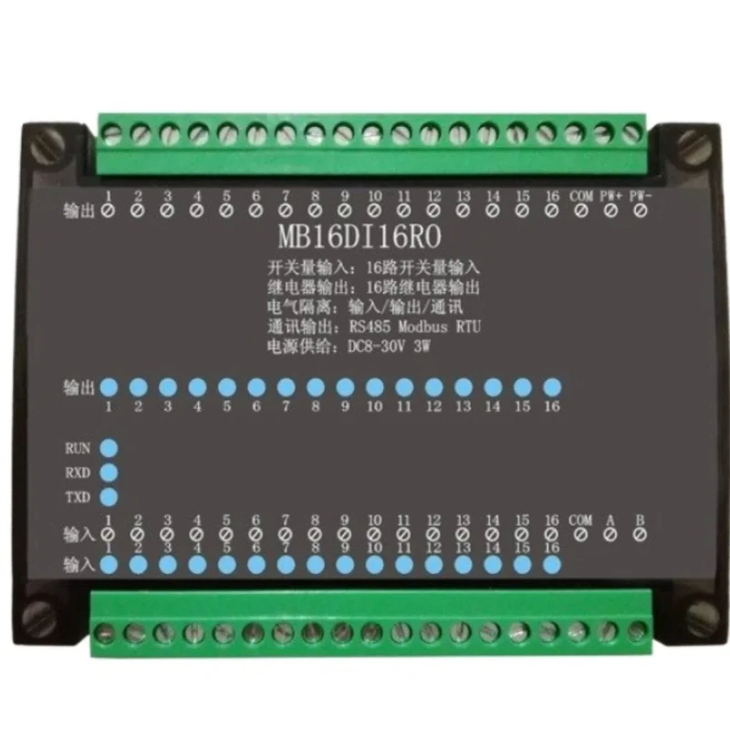 16 digital isolated inputs, 16 relay isolated outputs, acquisition and control, RS485Modbus module