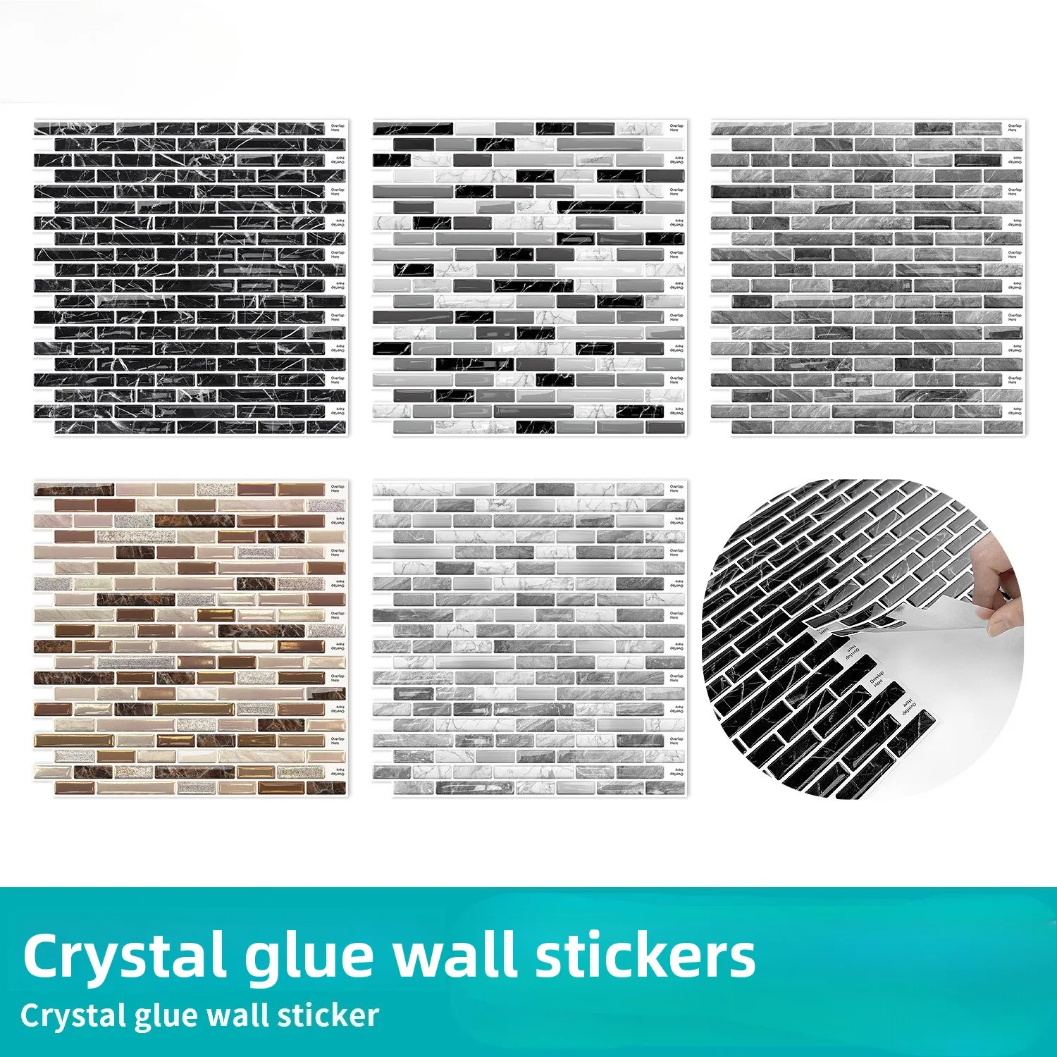 

6 шт. самоклеящиеся хрустальные наклейки на стену из искусственной кожи, имитация керамической мраморной плитки, 3D наклейки на клей для декора стен