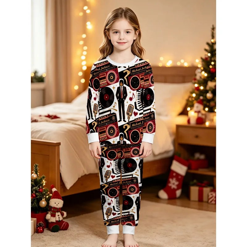Girls Long Sleeve Crew Neck Pajama Set, Assorted MJ Cat Space Chicken Game Cartoon Prints, Perfect Birthday Xmas Gift