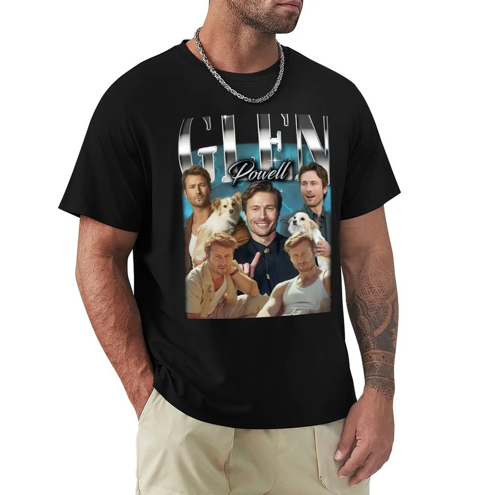 Glen Powell Vintage T-Shirt Christmas Casual Short Sleeve Top