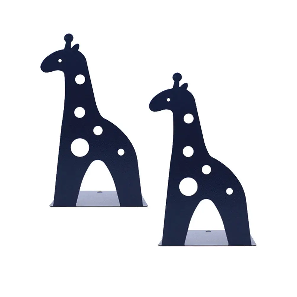2pcs Giraffe Bookends Premium Metal Nonskid Book Supports For Shelves Home Office Library Book Stoppers Organizers Blue