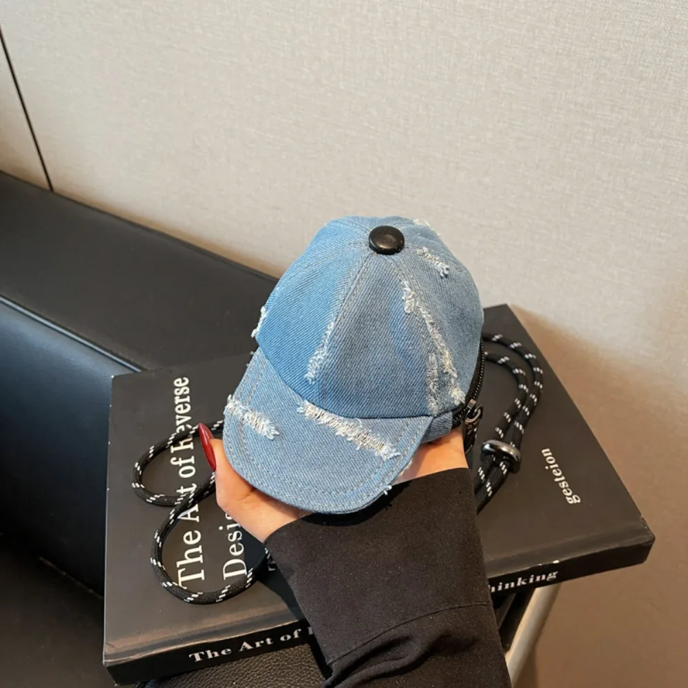 Denim Baseball Cap Crossbody Bag Earphone Storage Bag Portable Mini Hat Wallet Zipper Pouch Harajuku Canvas Coin Purse Travel