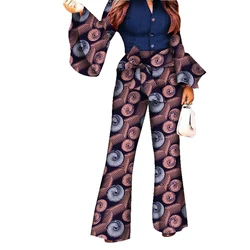 African Print Women Pant Set V-Neck Flare Sleeve Shirt Pants African Ladies Suits 2 Piece Set Casual African Clothing WY2772