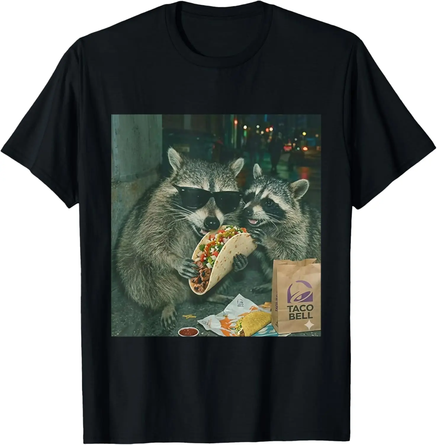 Funny Raccoons Eating Taco Meme Trash Panda Food T-Shirt 100% Cotton Trendy Y2K Short-Sleeve Tee-Soft, Quick-Drying,