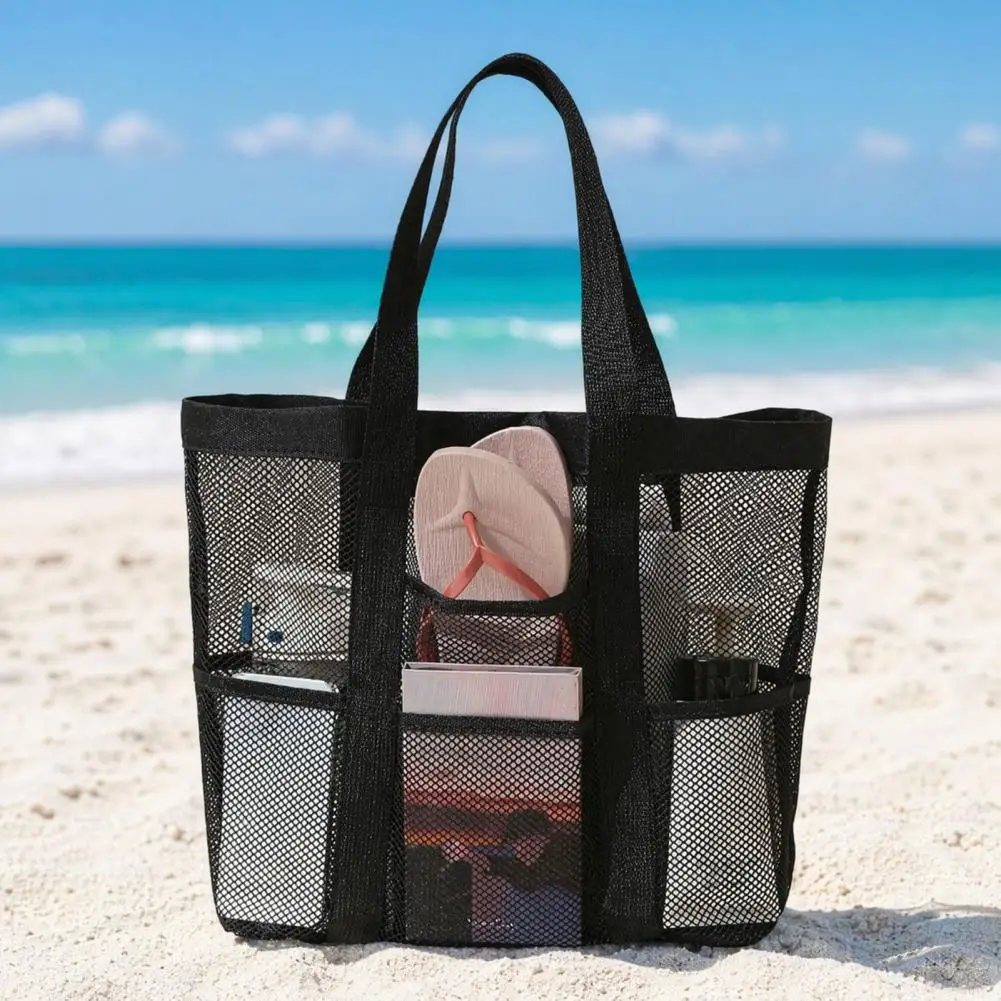 Capacity Beach Bag Multi-compartment Swim Bag Capacity Mesh Beach Tote Bag Foldable Sandproof Nylon Shoulder Portable