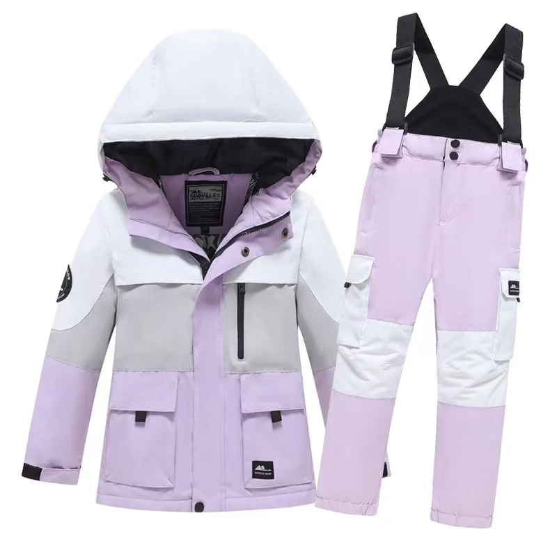 New Kids Ski Suit Waterproof Windproof Cargo Style Snowboarding Jacket and Pants Set for Boys and Girls 110-160CM