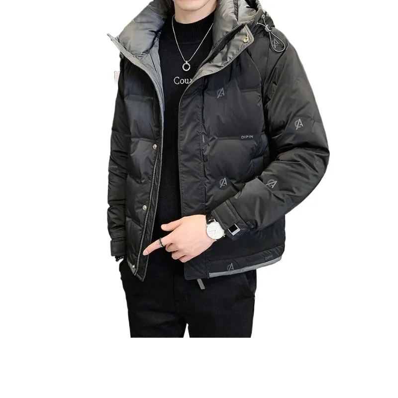 

Модное белое пальто на утином пуху, зимнее новое мужское пуховое пальто с капюшоном, мужская повседневная короткая утепленная теплая верхняя одежда, не требующая стирки, большой размер