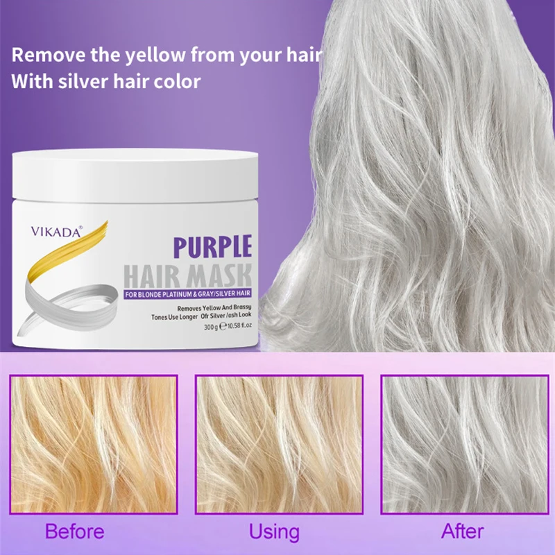 Purple Hair Mask for Blonde Hair Removes Brassy Yellow Tones Lightens Blonde Ash Silver Grays Hair Care Treatment Sulfate Free