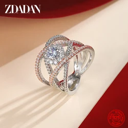 ZDADAN 925 Sterling Silver Rose Gold Zircon Weave Finger Ring For Women Party Jewelry Gift