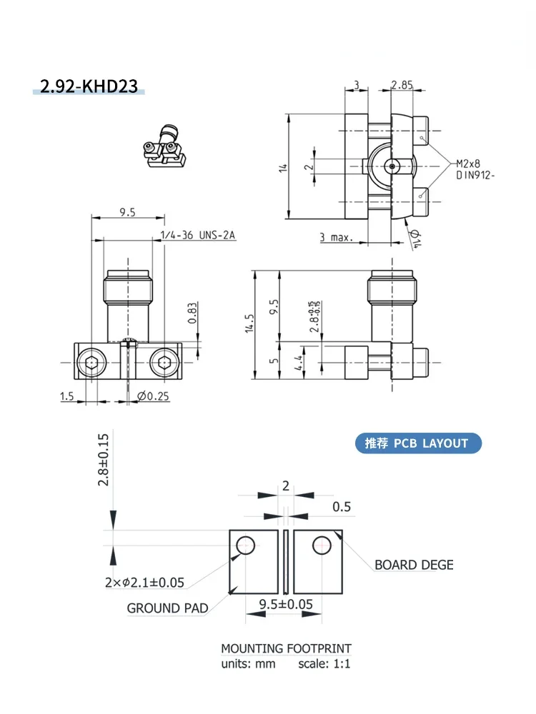 2.92mm Terminal Clamp Type Solderless Connector/PCB Microstrip Solderless/2.92-KHD23/40G/End La