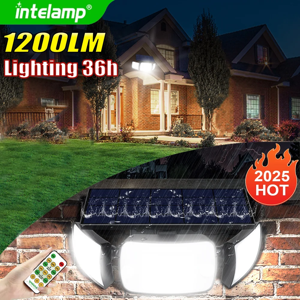 2025 1200LM luz Led Solar de alta potencia para exteriores potente Sensor de movimiento al aire libre lámpara Solar impermeable jardín pared patio farola