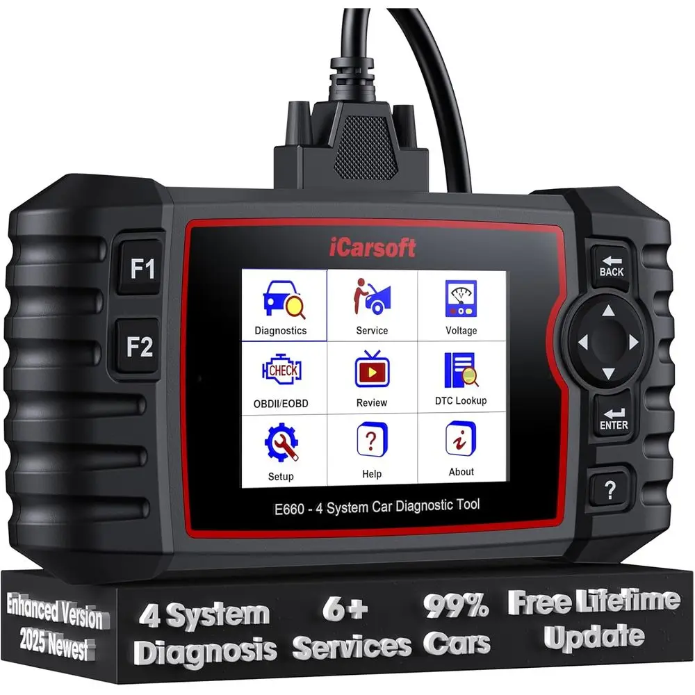 

E660 2025 Version 4 Systems 2 Scanner, ABS SRS Engine Transmission Car Code Reader with 6 Reset Service Clear Fault Codes Batter