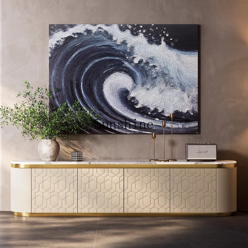 

Italian light luxury TV cabinet large flat floor living room fashionable postmodern high-end marble coffee table