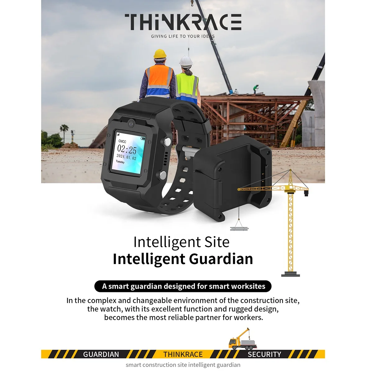 Intelligent PT880 Construction Site Watch Tracker Dual Satellite Positioning 1400mAh Battery BLE4.2 for Android OS for