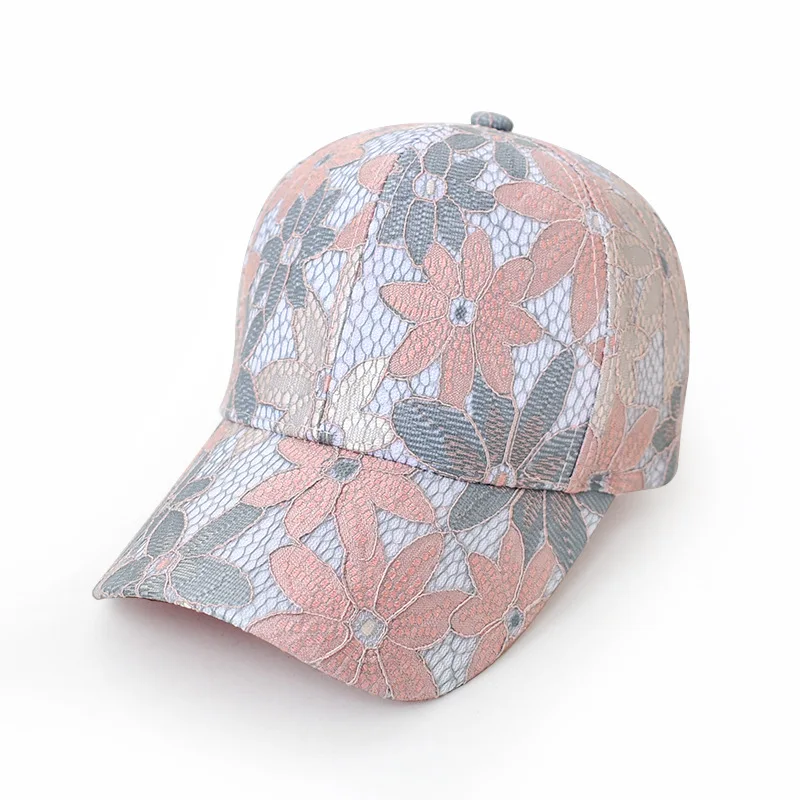 2024 Summer Women\'s Lace Breathable Baseball Cap Outdoor Sunscreen Sunshade Baseball Cap Street Hundred with Rebound Cap