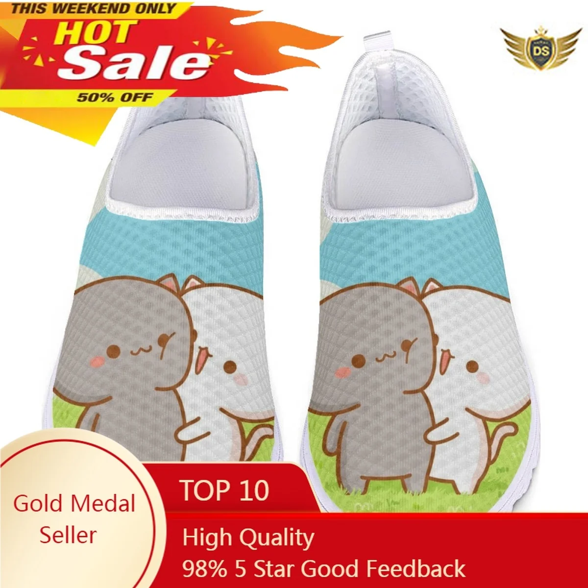 Zapatos informales con estampado de gato de dibujos animados para mujer, zapatillas planas ligeras y cómodas para exteriores, zapatos de Enfermería de malla transpirable, verano y otoño