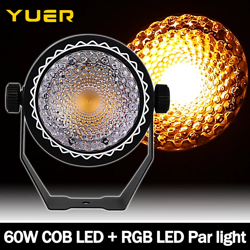 

60W COB LED Par Light 2200K + RGB светодиодные бусины Настенный эффект DMX512 Авто для дискотеки DJ, свадьбы, дня рождения, клуба, сценического освещения