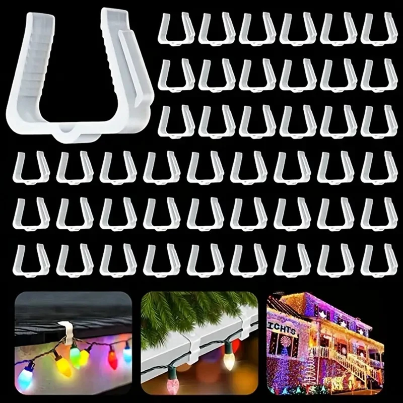 50 Pcs Christmas Light Hanger Hooks 1 5/8 Inch Fascia Boards Clips Weatherproof Clip Plastic Clip