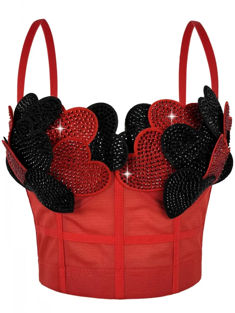 

Женский корсет со стразами, топ, женские майки для ночного клуба, красный короткий бандаж на груди, сексуальный камзол Mujer, нижнее белье, бюстгальтер-труба Debardeur