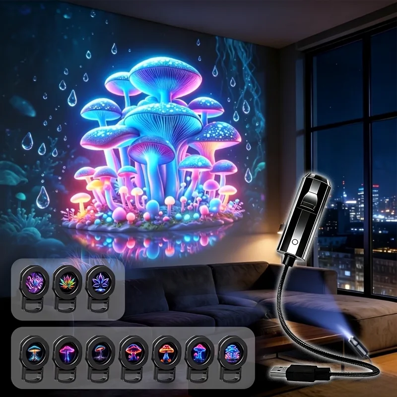 Whale Planet Mushroom USB Projector Night Light 360° Rotating Starry Sky Ceiling Lamp for Bedroom Living Room Holiday Decor Gift