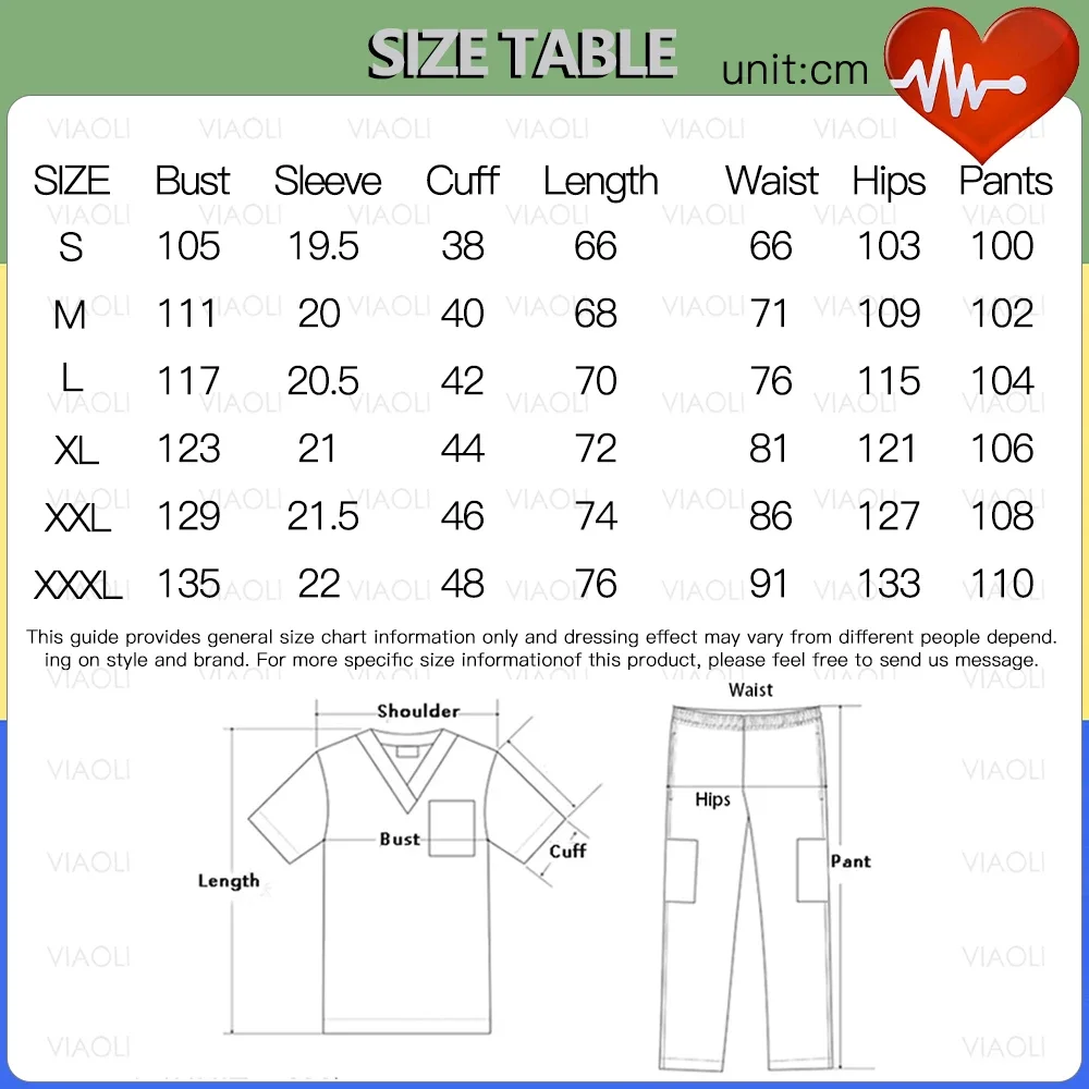 S-XXXL 병원 간호사 유니폼 스크럽 세트, 유니섹스 셔츠, 스트레이트 바지, 간호 액세서리, 의료 수술복