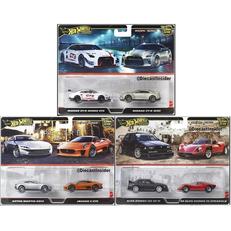 新しいホットウィールカーモデル HBL96 日産 アストンマーティン アルファロメオ カスタムコレクション 合金カーモデル デュアルカーセット 誕生日プレゼント おもちゃ