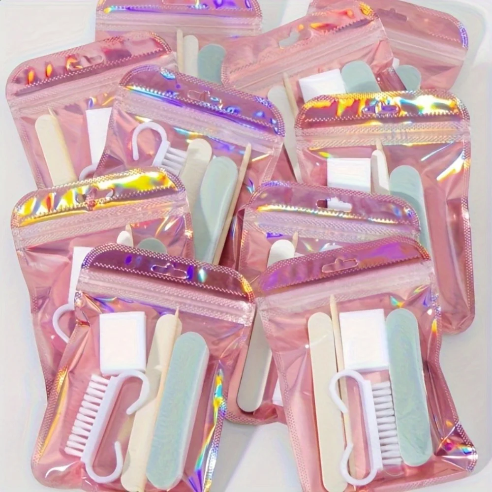 Kit de nail art] conjunto de 10 peças, 5 peças por pacote, mini lixa de unha e conjunto empurrador de pele morta, lixa de unha de dois lados, pele morta de madeira