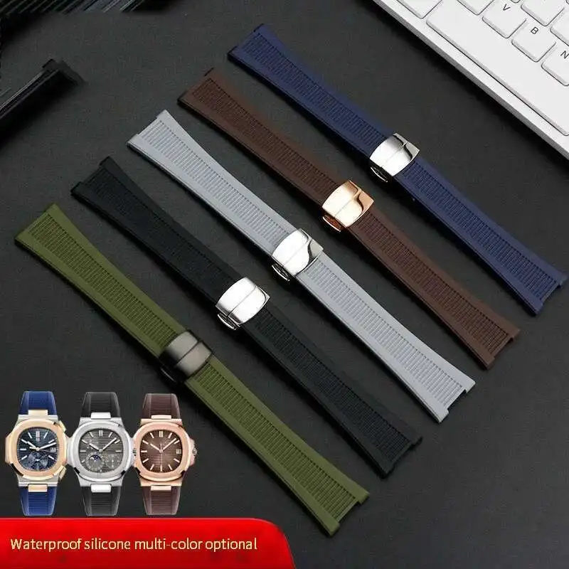 25Mm Rubber Silicone Watch Band For Patek Philippe 5711 5712G Nautilus Wristband Black Blue Brown Watchband Sports Strap Men