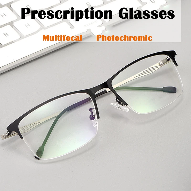 

Custom Half frame Photochromic Prescription Reading Glasses Men Women Ultralight Progressive Multifocal Anti Blue Myopia Glasses