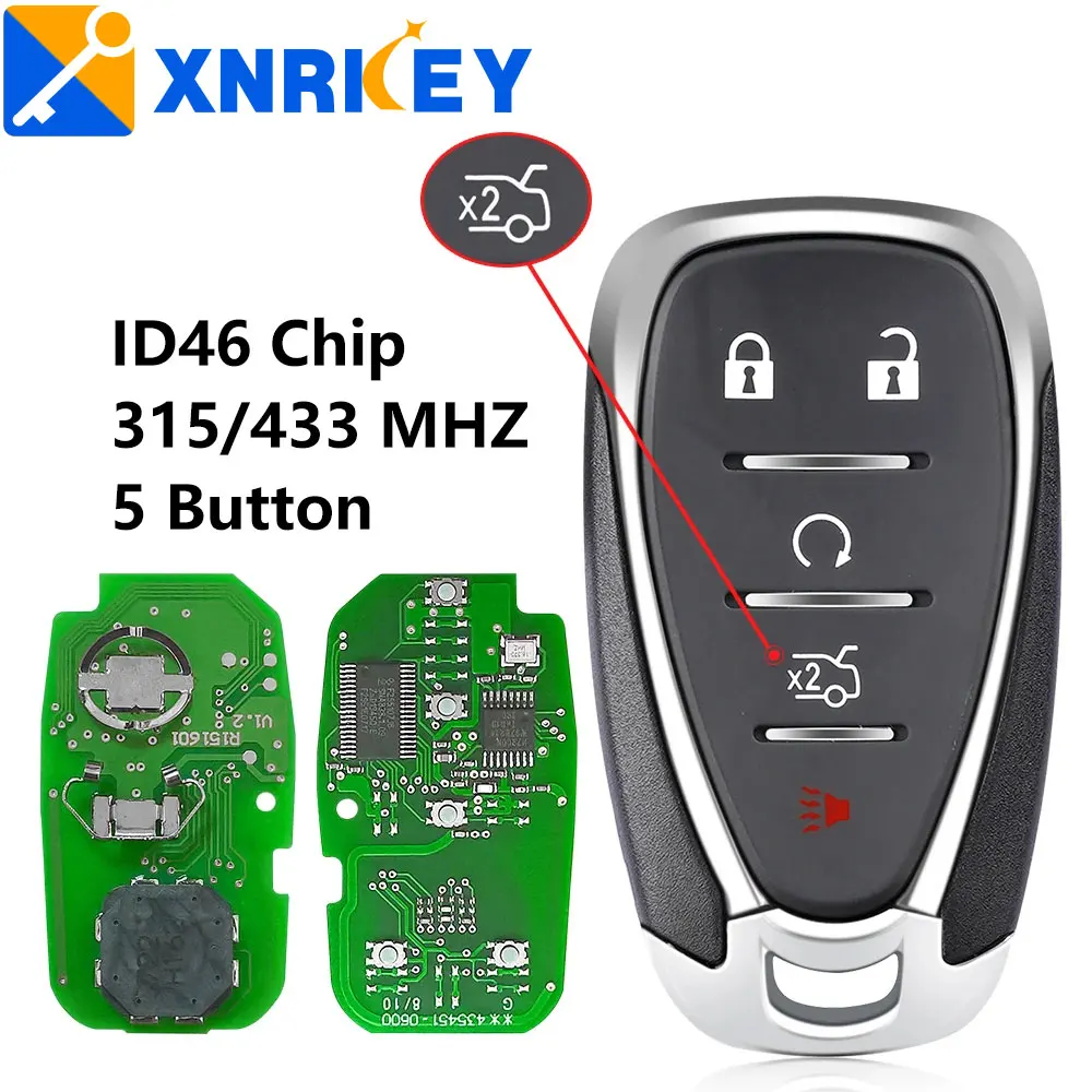 

XNRKEY 5 Button Remote Key ID46 Chip 315/433Mhz for Chevrolet Cruze Spark Camaro Equinox Malibu 2017-2018 Car Key