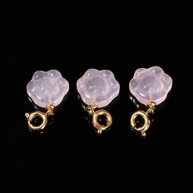 1 Pc Natural Pink Quartz Carved Cat Paw Shape Copper Buckle Pendant Cartoon Cute Charm For Jewelry Making Diy Necklace Bracelet