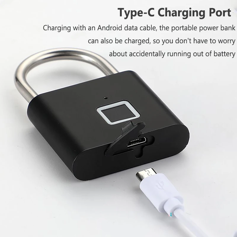 Fingerprint Padlock Anti-theft Waterproof Keyless Security Padlock Outdoor Lock Portable Smart Digital Lock Box Charging Port