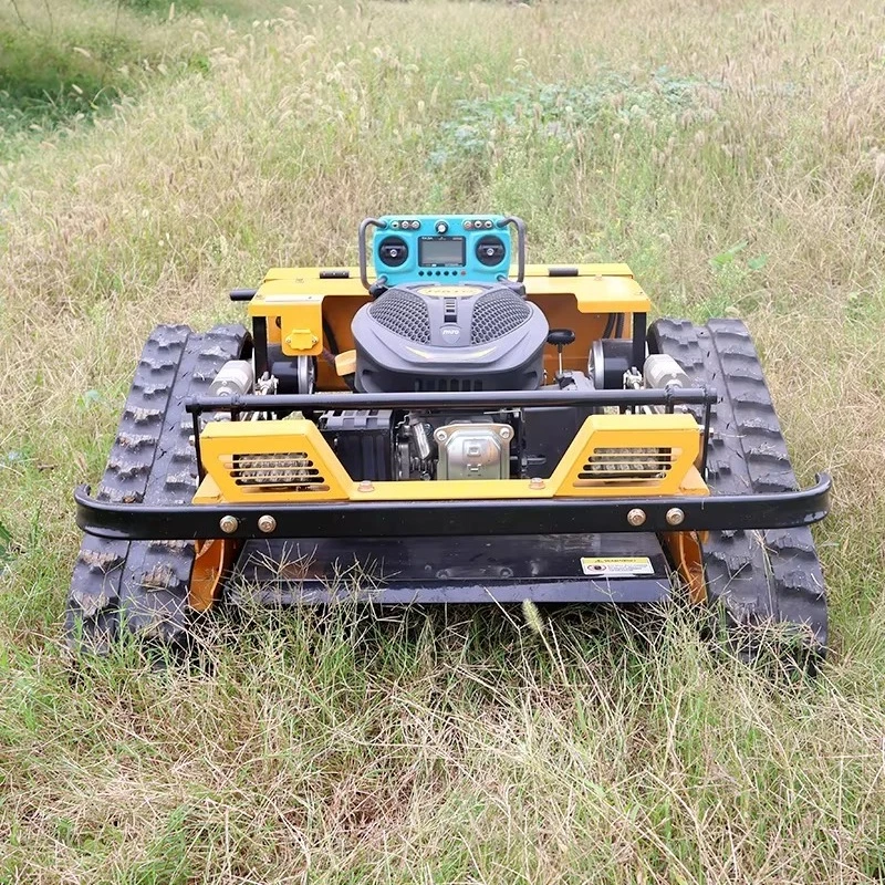 Yellow Remote Control Lawn Mower Cutting Width EPA EURO5 Tracked Crawler 200m Range for Farm Grass Cutter