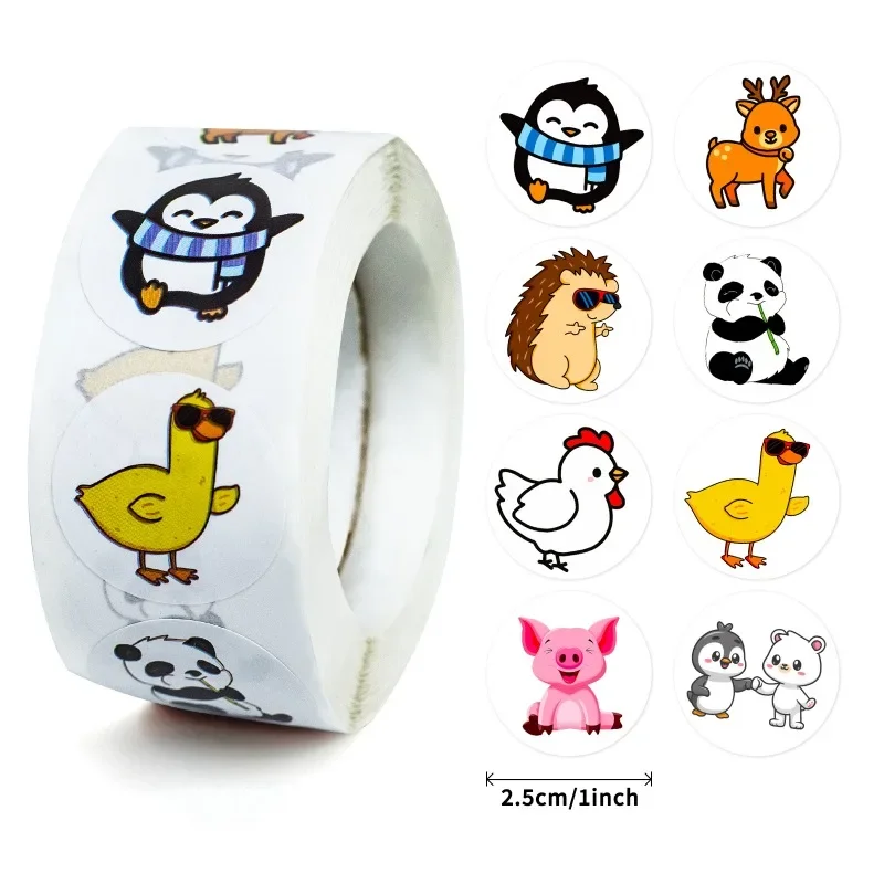 500pcs Cartoon Zoo Penguin Hedgehog Duck Panda Deer Chicken Animals Reward Stickers Roll Kids School Students Teachers Labels