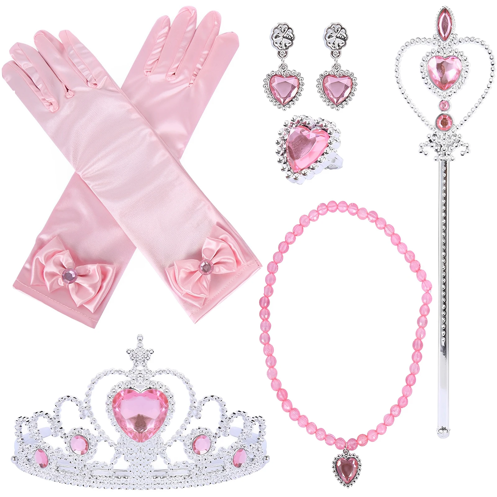 

Princess Dress Up Accessories Set for Girls 6pcs Princess Costume Gloves Tiara Wand Necklace Earrings Bracelet Ring