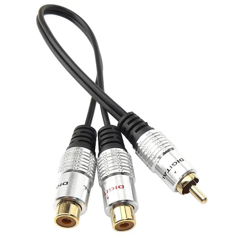 1 Male To 2 Female Metal RCA Female To Dual 2-RCA Male Gold Plated Adapter, Stereo Splitter Y Audio Cable(RCA F-2 RCA M)