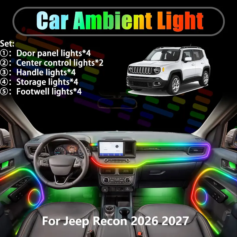 Para Jeep Renegade 2015~2026 2016 2017 SUV 2/18 em 1 Iluminação ambiente automotiva LED Luzes LED internas do porta-malas USB RGB Conjunto Streamer