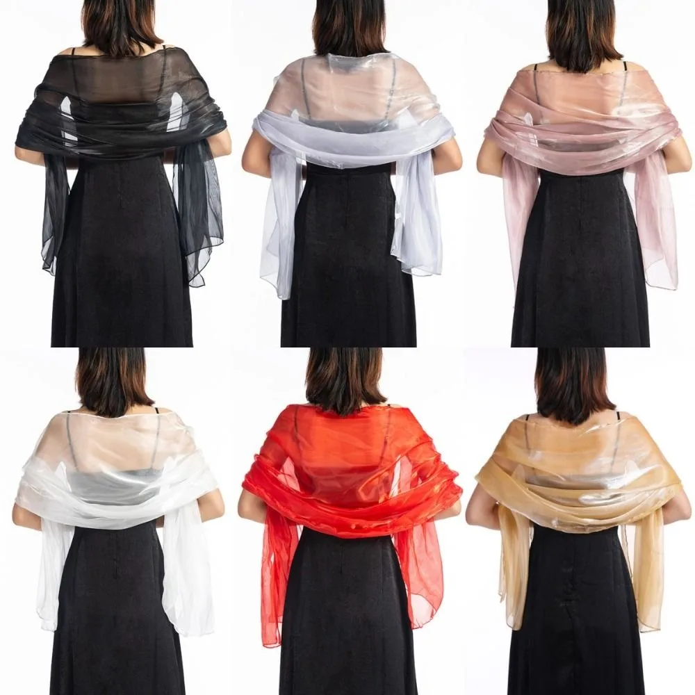 Classic Pure Color Women Shawls Wraps Silky Shawl Elegant Wedding Shawl Silver All-match Party Capes Decoration Scarf Bridal