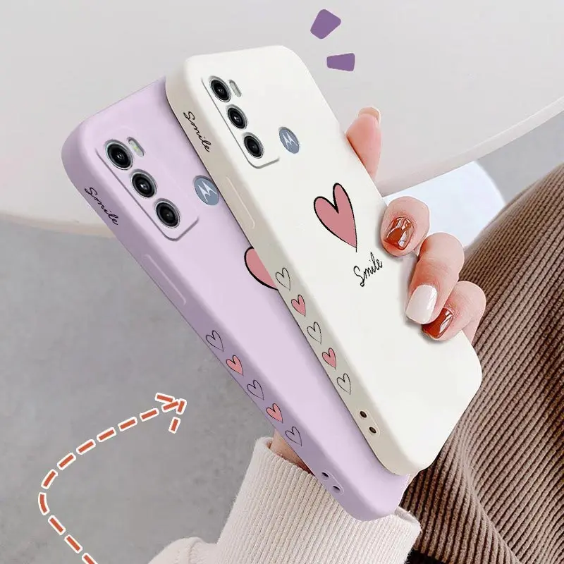 G60 Pink Heart Silicone Phone Case For Motorola Moto G60 G62 G60S G40F G54 G52 G42 G10 G13 G82 G30 G72 G84 G34 G24 G14 G20 Cover