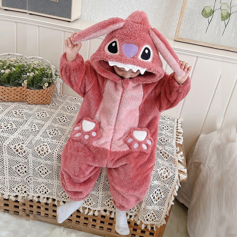 Kids Onesie Cartoon Kigurumi Stitch Pajamas  Anime Cosplay Costume For Christmas Party Warm Sleepwear Homewear One-Piece Pijamas