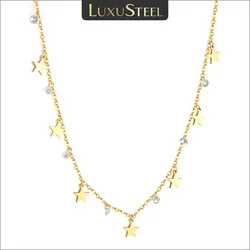 LUXUSTEEL Stars Bling CZ Stone Necklaces For Women Girls Gold Color Stainless Steel Choker Anniversary Gift Fashion Jewelry