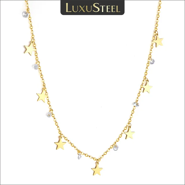 LUXUSTEEL Stars Bling CZ kamienne naszyjniki dla kobiet dziewczynki złoty kolor Choker ze stali nierdzewnej prezent na rocznicę biżuteria