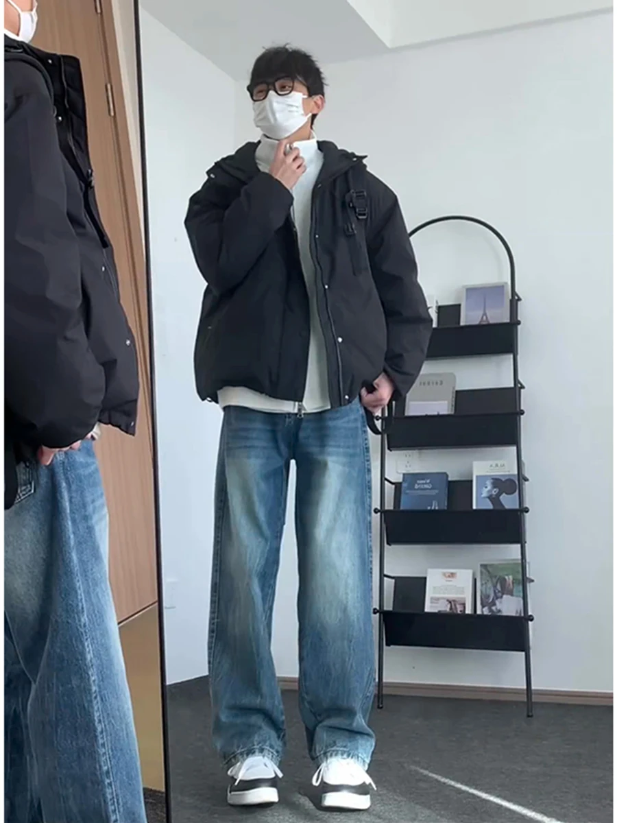 

Retro Wa Blue Men's Jeans High Waist Cleanfit Straight Leg Knife American Vibe Denim Pants Winter Youth Faion