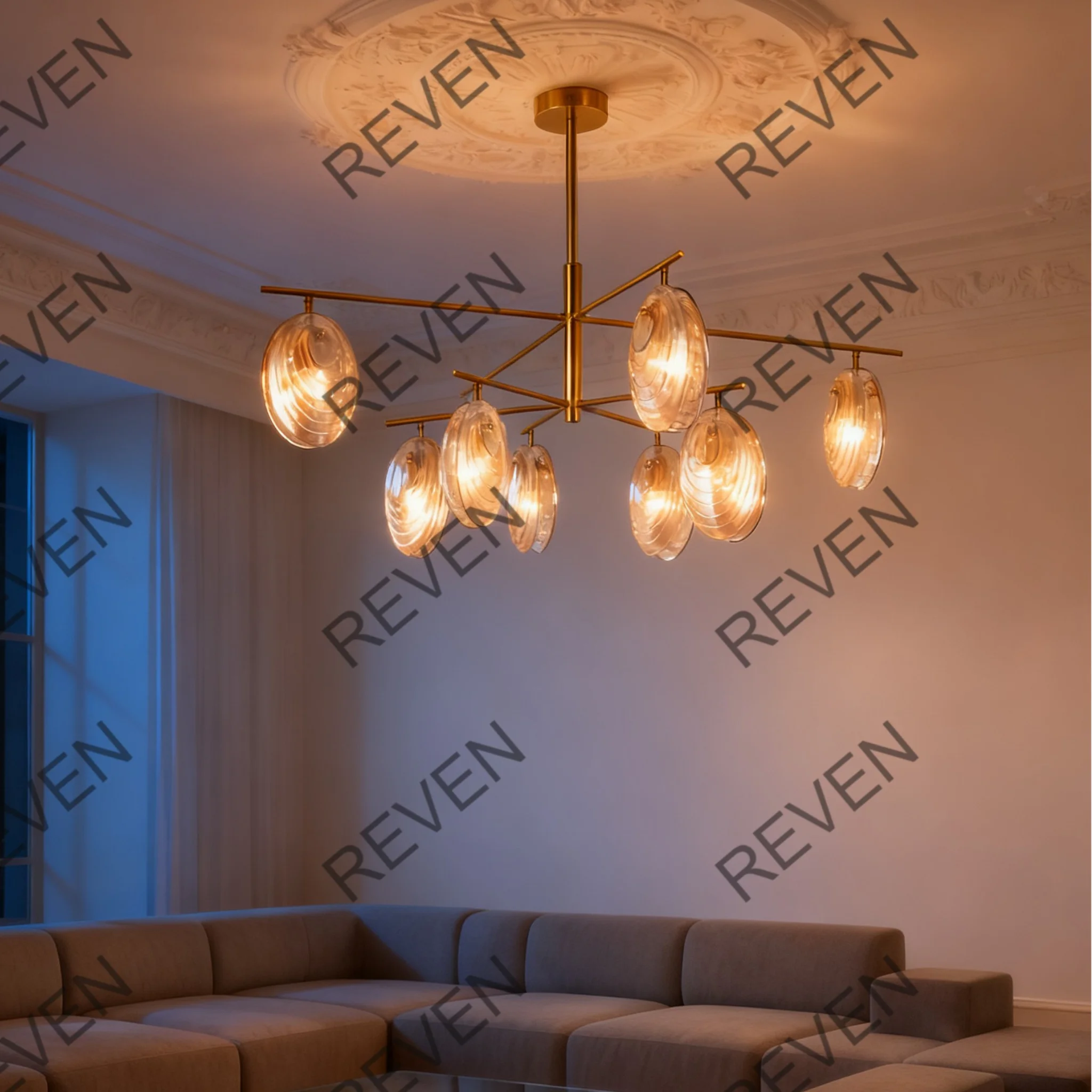 ريفين بريق فرع العنبر الزجاج الثريا الحديثة الفاخرة ضوء السقف عكس الضوء الأجهزة قلادة مصباح لغرفة المعيشة الطعام #1